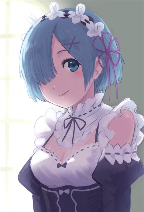 safebooru blue eyes blue hair dress headdress re zero kara hajimeru isekai seikatsu rem re