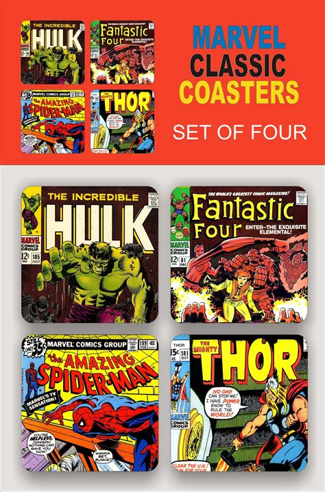 Marvel Classic Comic Coasters Set Of Four Etsy