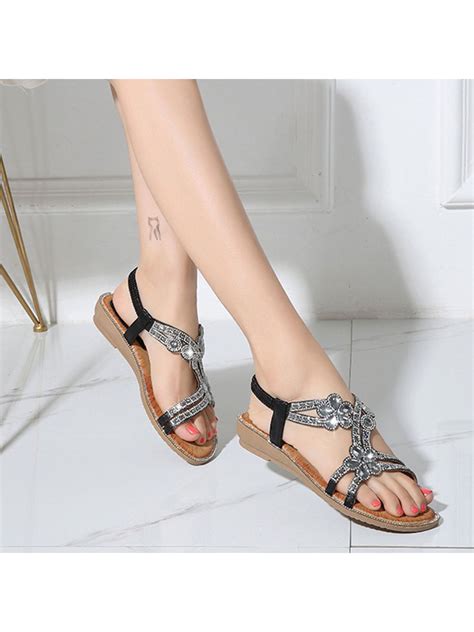 Avamo Ladies Womens Diamante Flat Low Heel Wegde Summer Comfy Sandals Shoes Size 5 11