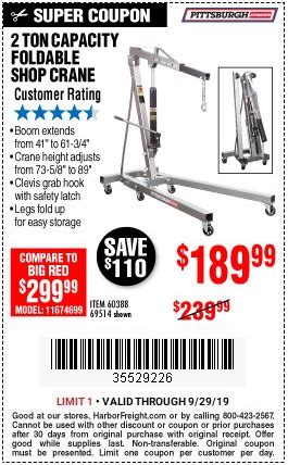 Then you bring it to the counter and show the sales person the coupon. Harbor Freight Engine Hoist 2 Ton - Harbor Freight Engine ...