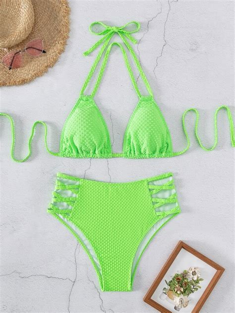 Shein Swim Bae Neon Lime Halter Triangle Bikini Swimsuit Shein Usa