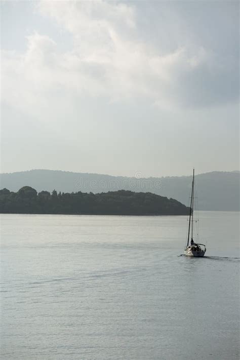 Sailboat In The Sea Sailing Towards Beautiful Island Relaxing Summer