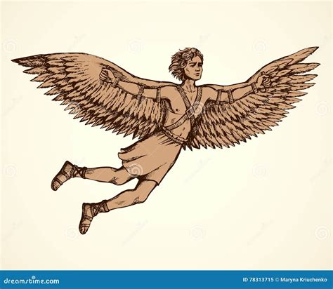 Icarus Character Of Ancient Greek Legend Vector Drawing Stock Vector