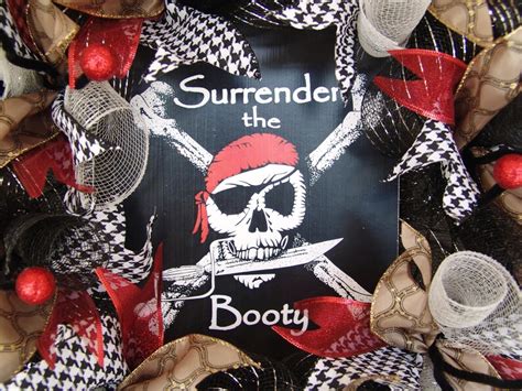 Surrender The Booty Pirate Skull Crossbones Skeleton Deco Mesh Etsy