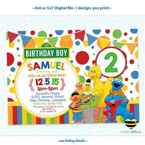 Sesame Street Birthday Invitation Primary Colors Style 01