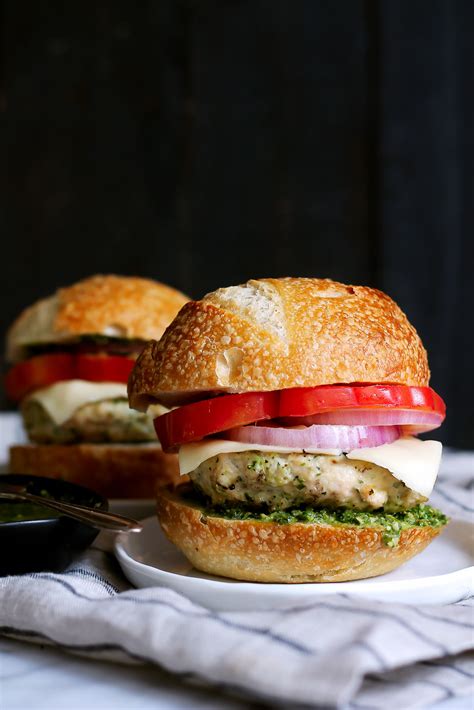 Season with salt and pepper. Healthy Chicken Burgers with Spinach Basil Pesto ...