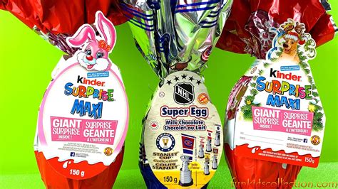 Opening Giant Kinder Egg Surprises Maxi Unwrapping Giant Nhl Super Egg Stanley Cup Ebd Toys