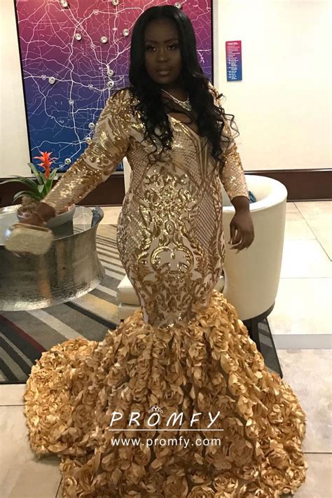 10marina glitter ottoman knit sheath gown. Gold Sequin and 3D Rose Long Sleeve Plus Size Dress - Promfy