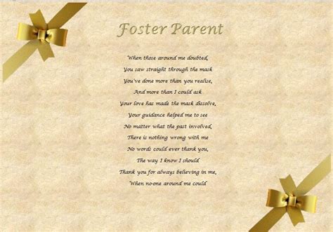 Foster Parent Personalised Poem Laminated Gift Foster Parenting