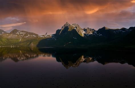 1421492 4k 5k Morfjord Norway Lofoten Mountains Reflection