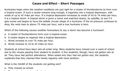 Cause And Effect Short Passages Worksheet Reading Comprehension