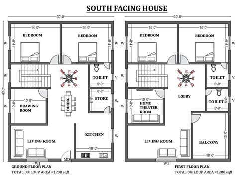 30x40 South Facing House Plan As Per Vastu Shastra Is Given In This