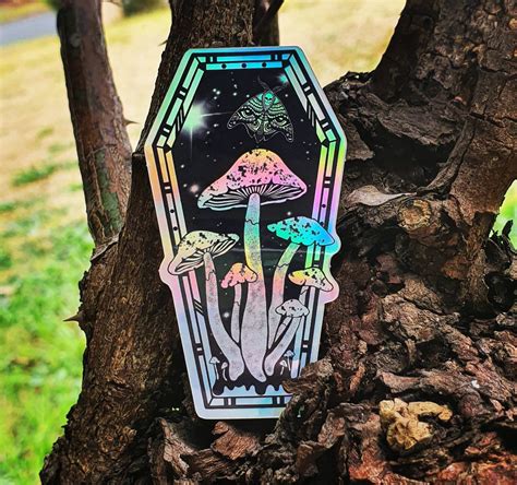 Paper Durable Sticker Trippy Holographic Mushroom Night Vinyl Sticker