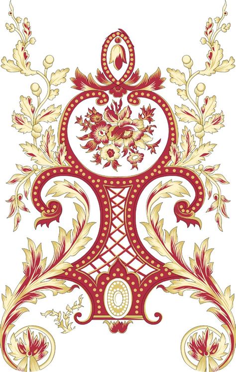 An Ornate Red And Gold Design On White