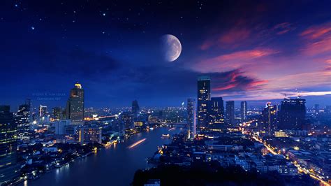 City Lights Moon Vibrant 4k Hd Photography 4k Wallpapers Images