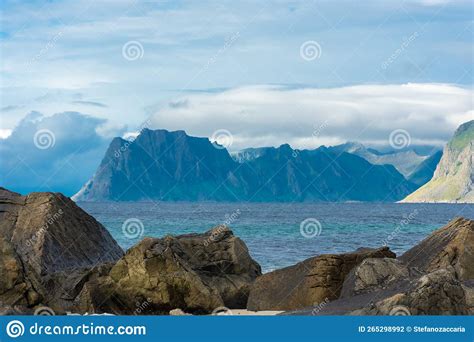 View Of Myrland Beach In The Lofoten Islands Norway Stock Photo