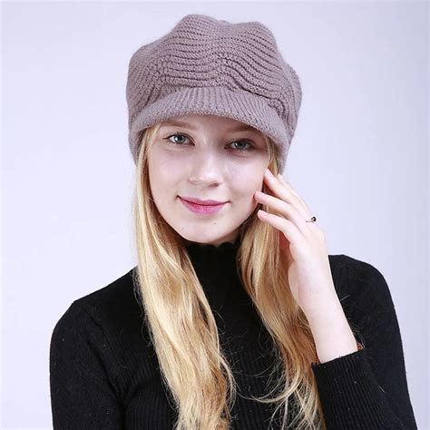 Buy Lady Winter Caps Acrylic Beanies With Brim Hats