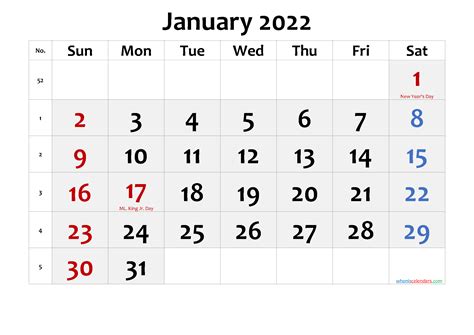January 2022 Printable Calendar 2022 With Holidays Printable Calendar