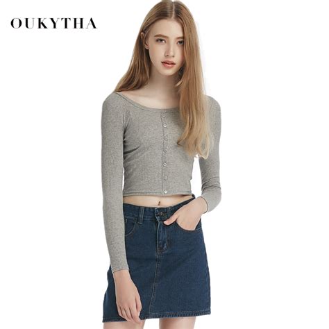Oukytha 2018 New Sexy Slim Fit Top Long Sleeves Belly Button Tight