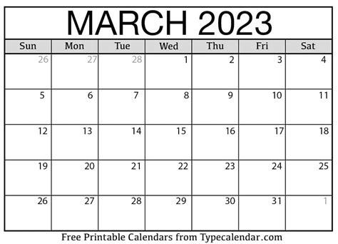 Free Printable March 2023 Calendars Download