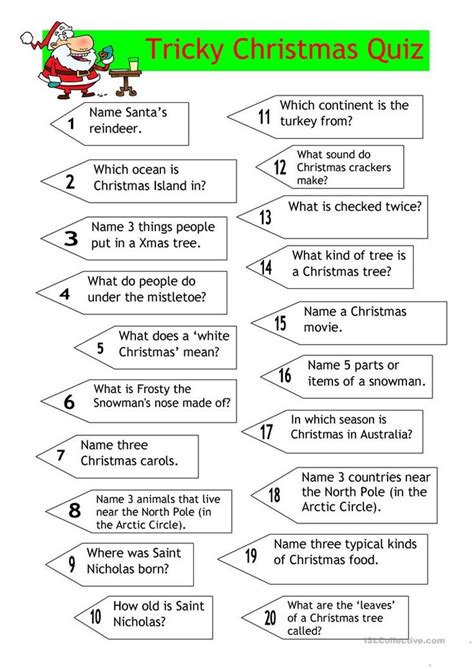 This post and the photos within it may contain amazon or other affiliate links. Quiz - Tricky Christmas Quiz worksheet - Free ESL ...