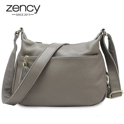 Zency 100 Genuine Leather Fashion Women Shoulder Bag With Tassel High