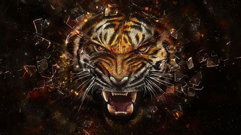 Abstract Tiger Animals Digital Art Shattered Wallpapers Hd