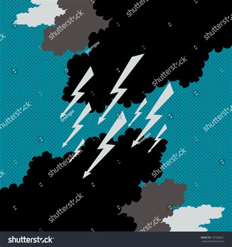 Stormy Weather Sky Flash Clouds Black Cyan Gray Vector Illustration