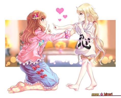 safebooru 2girls 3 absurdres barefoot beads blonde hair blouse bow character name clothes