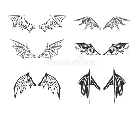 Gargoyle Demon Devil Wing Set Vector Collection In Line Art Stock