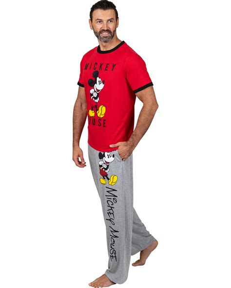 Disney Classic Mickey Mouse Mens Pajama Red Tee And Gray Lounge Pant