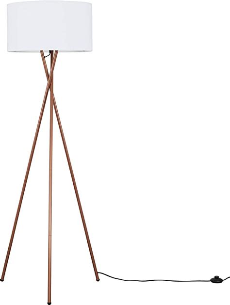 Modern Copper Metal Tripod Floor Lamp With A White Cylinder Shade