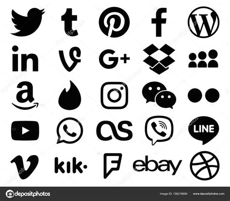 Collection Of Popular Black Logo Signs Of Social Media Icons Stock