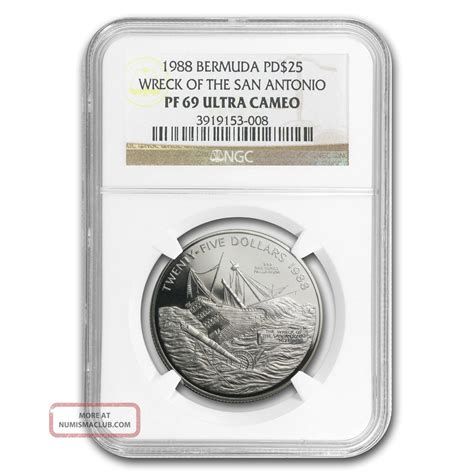 1988 Bermuda 1 Oz Palladium Wreck Of The San Antonio Coin - Pf - 69 Ngc