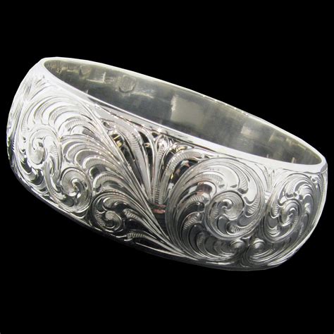 Sterling Silver Engraved Bangle Harris Leather And Silverworks