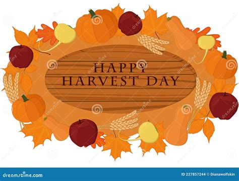 Happy Harvest Day Wooden Signboard Decorated With Vegetables Vector