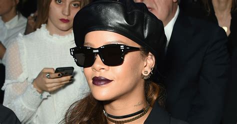 Rihanna Wears Black Leather Beret Front Row At Dior Fall 2017 Vogue