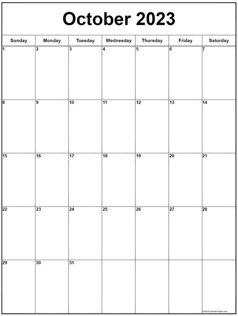 October 2023 Calendar Printable