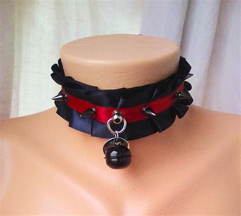 personalized bdsm kitten play collar red and black spiked etsy