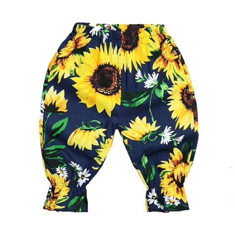 Kids Children Girls Cotton Pants Trousers Sunflower Printed Casual