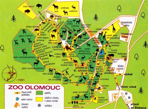 Zoo olomouc, svaty kopecek, czech republic. Map of Zoo Olomouc - cca 1991