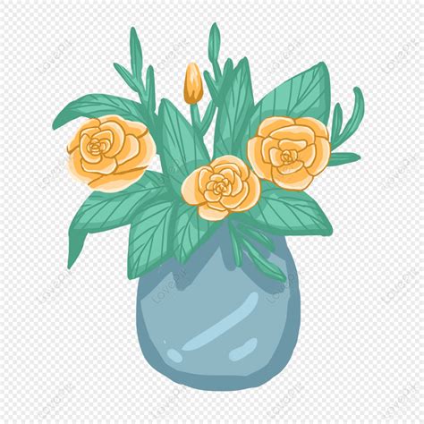 Hand Drawn Yellow Hibiscus Flower Vase Element Png Transparent