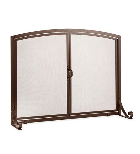 Arched Top Flat Guard Fireplace Screen With Doors Large Black