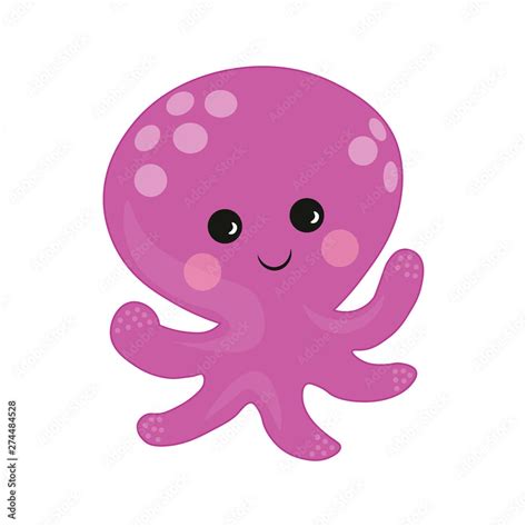 Octopus Cartoon Vector Illustration Purple Cute Octopus Illustration