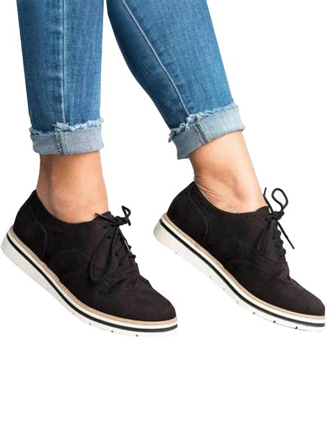 Women S Oxfords Lace Up Flat Smart Work Sports Brogue Trainers Casual Shoes