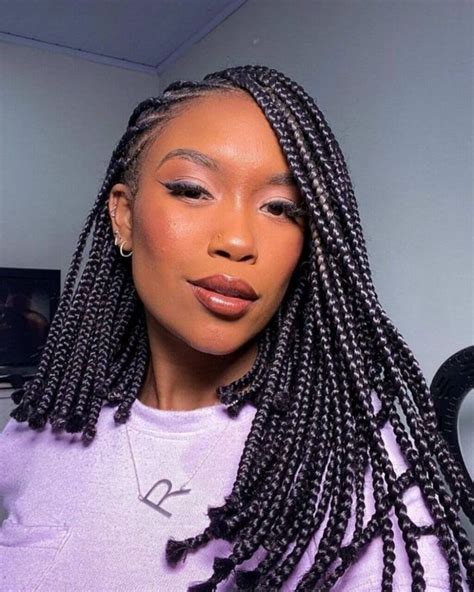 Top Medium Box Braids Hairstyle To Try In Short Box Braids Hairstyles Box Braids