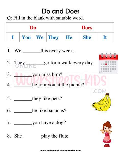 Do And Does Worksheets For Grade 1 5