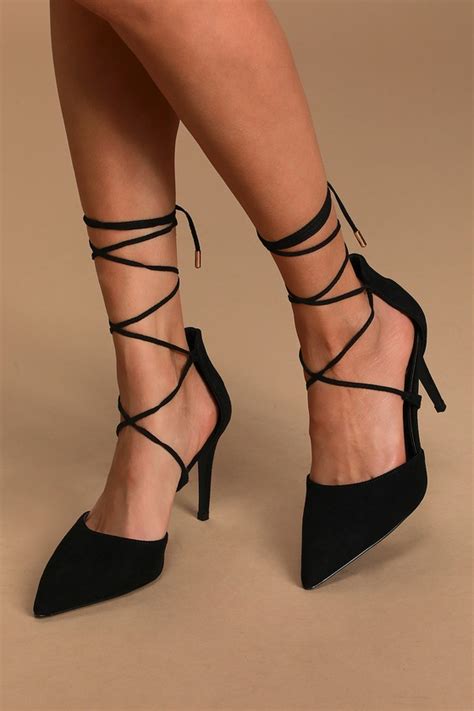 Chic Black Heels Pointed Toe Heels Lace Up Heels Lulus