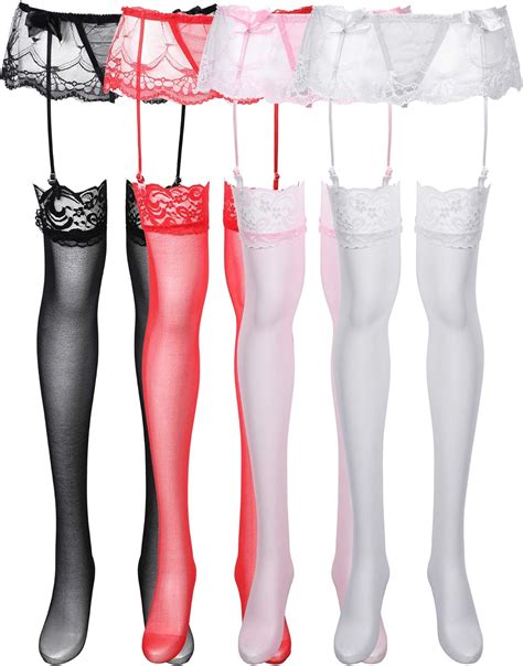 4 pieces lace garter belts lace suspender belt lingerie thigh high stocking for