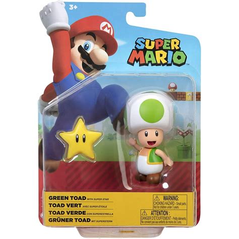 Super Mario Action Figure 4 Inch Green Toad Collectible Toy With Star